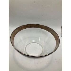 Silver‎ Rim Clear Glass Bowl Centerpiece Serving Fruit Salad Decorative